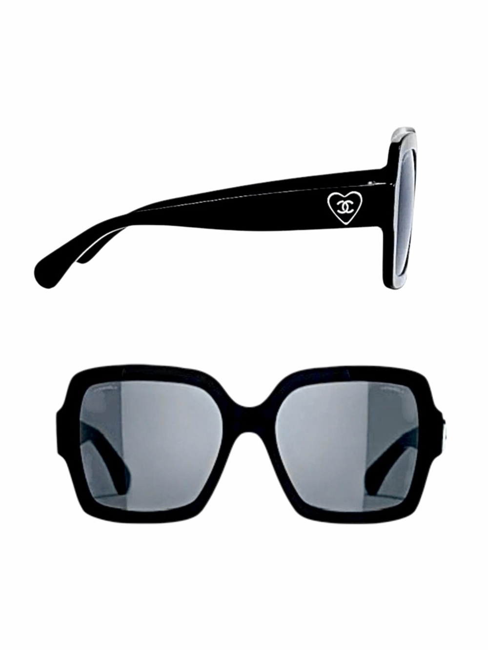 CHANEL – Square Frame Heart CC Sunglasses 5479A – Black Gray Lens Designer Shade